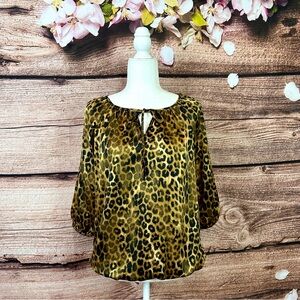 Ellen Tracy Women’s Leopard Printed Tie Front Wide Sleeve Blouse Medium